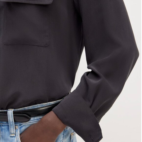 NWT Everlane The Washable Silk Relaxed Shirt Button Down Black Blouse Size 6 - Picture 8 of 15